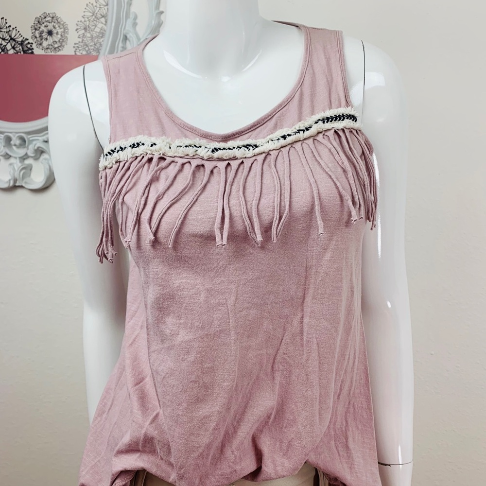 Easel / Fringed Embroider Lavender Tunic Tank Top - Picture 7 of 7